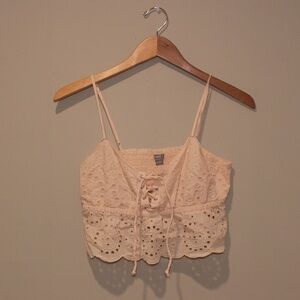 Aerie Baby Pink Eyelet Lace Cropped Tank Top